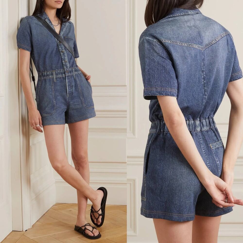Rag & Bone printed faux denim Miramar romper size XL - NWOT